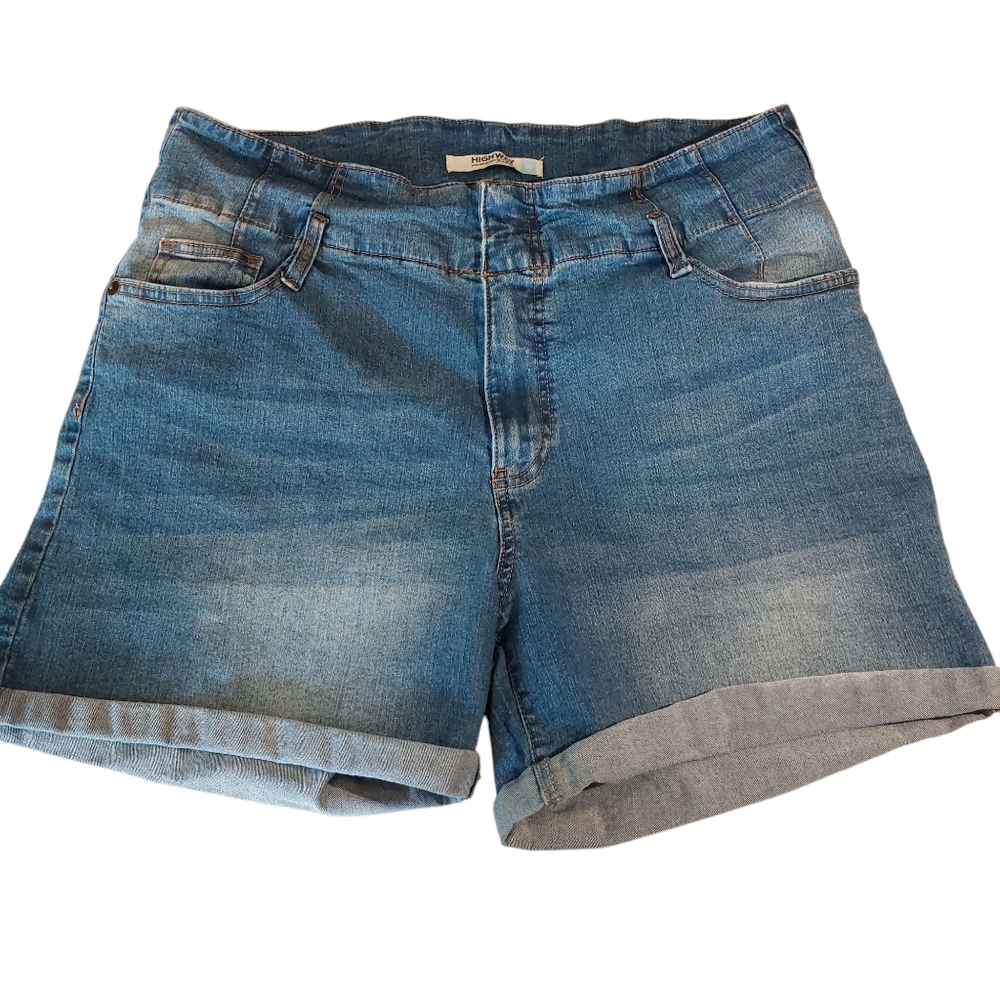 Highway Jeans Blue Stretch Denim Women's Cuffed Jean Shorts Jorts 16 EUC